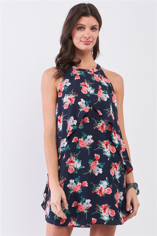 Floral Print Layered Flounce Mini Dress