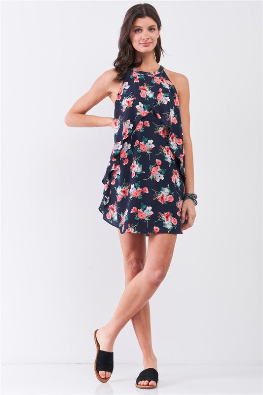 Floral Print Layered Flounce Mini Dress