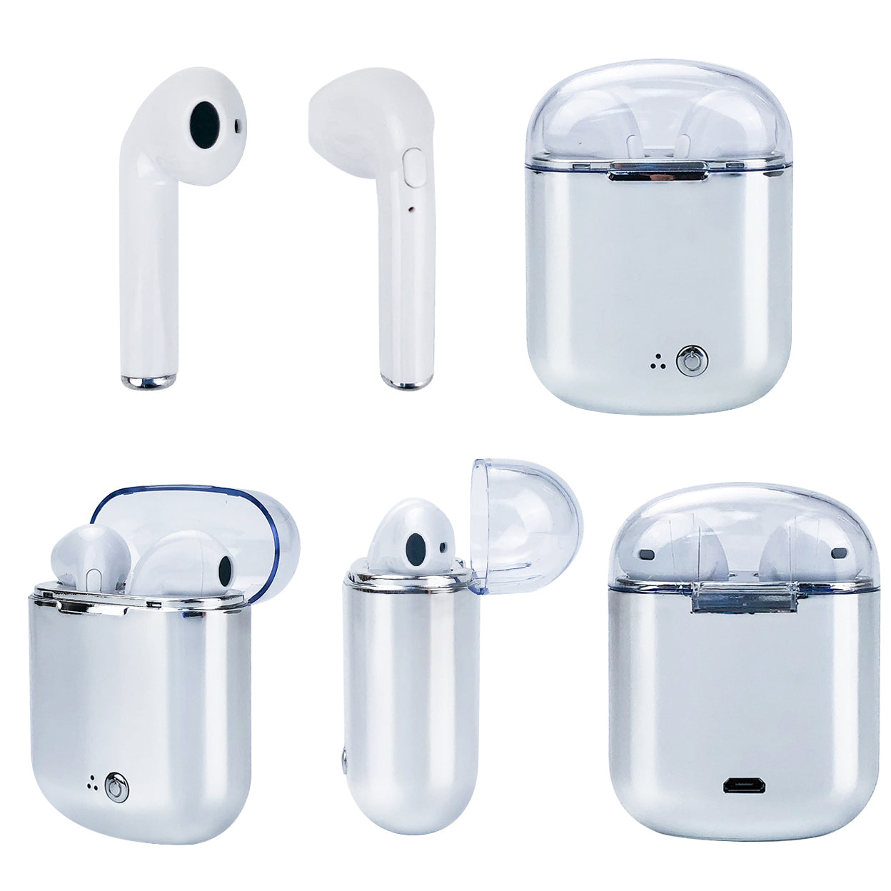 Clear Top Dual Chamber Wireless Bluetooth Earphones With Charging Box by VistaShops