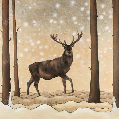 Roe deer in a winter landscape - 08x08 Print on canvas