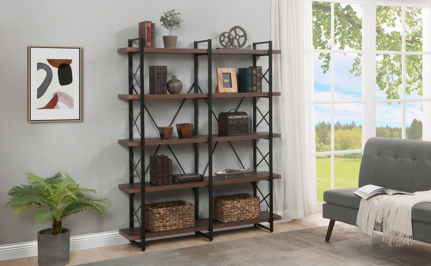 [VIDEO] Home Office 5 Tier Bookshelf, X Design Etageres Storage Shelf, Industrial Bookcase for Office with Metal Frame