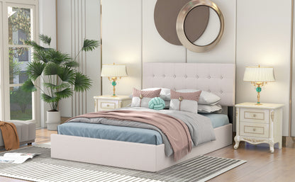 Full Size Upholstered Platform Bed with Underneath Storage Space,Beige