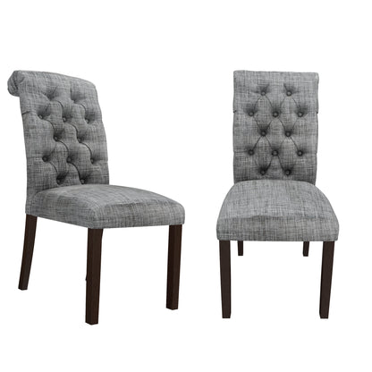 Fabric Upholstered Dining Chairs  In a Soft Beige Linen with Tufted Back And Solid Wood Legs, Set of 2