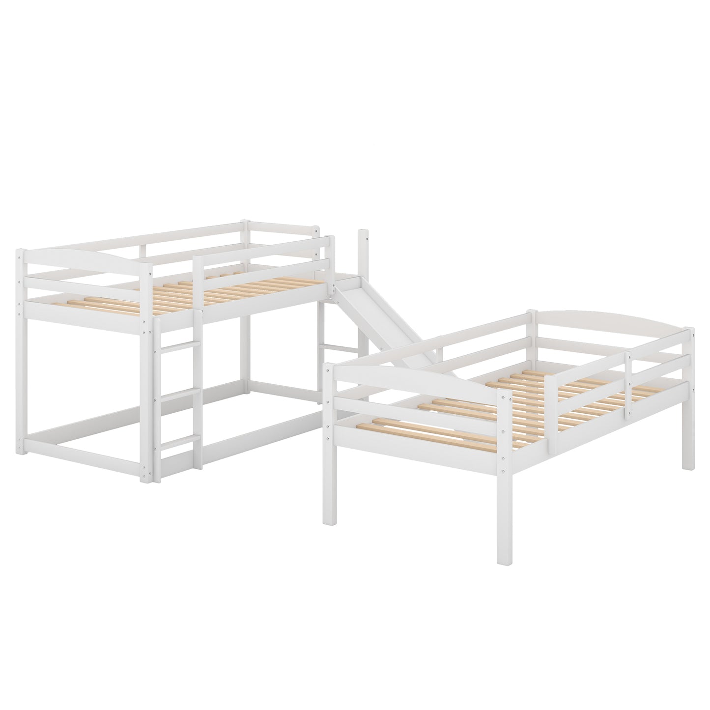 Twin over Twin over Twin Adjustable Triple Bunk Bed with Ladder and Slide,White(OLD SKU:SM000508AAK)(Expected Arrival Time:7.15)