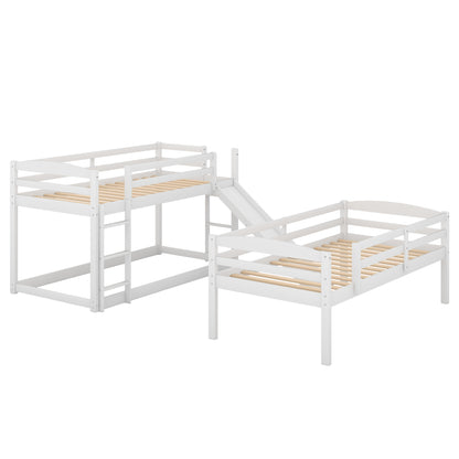 Twin over Twin over Twin Adjustable Triple Bunk Bed with Ladder and Slide,White(OLD SKU:SM000508AAK)(Expected Arrival Time:7.15)