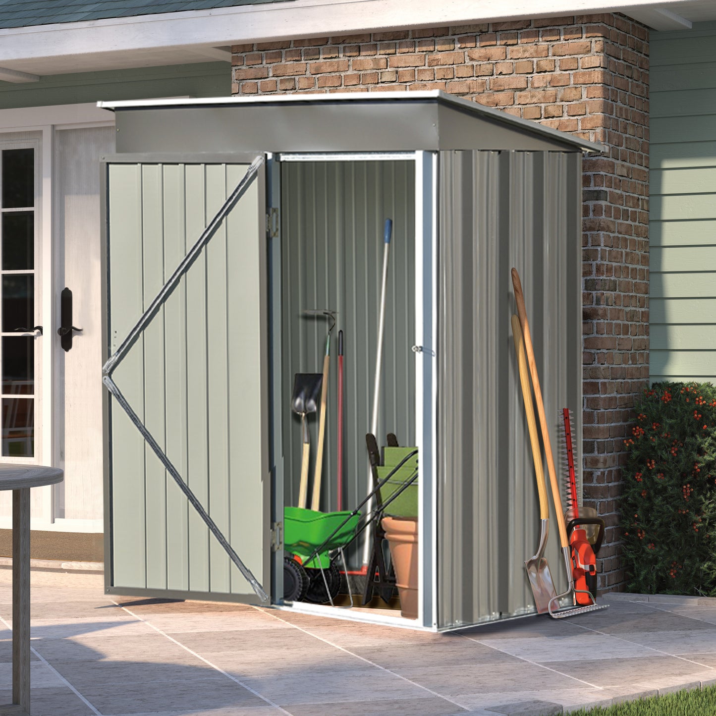 TOPMAX Patio 5ft Wx3ft. L Garden Shed, Metal Lean-to Storage Shed with Lockable Door, Tool Cabinet for Backyard, Lawn, Garden, Gray