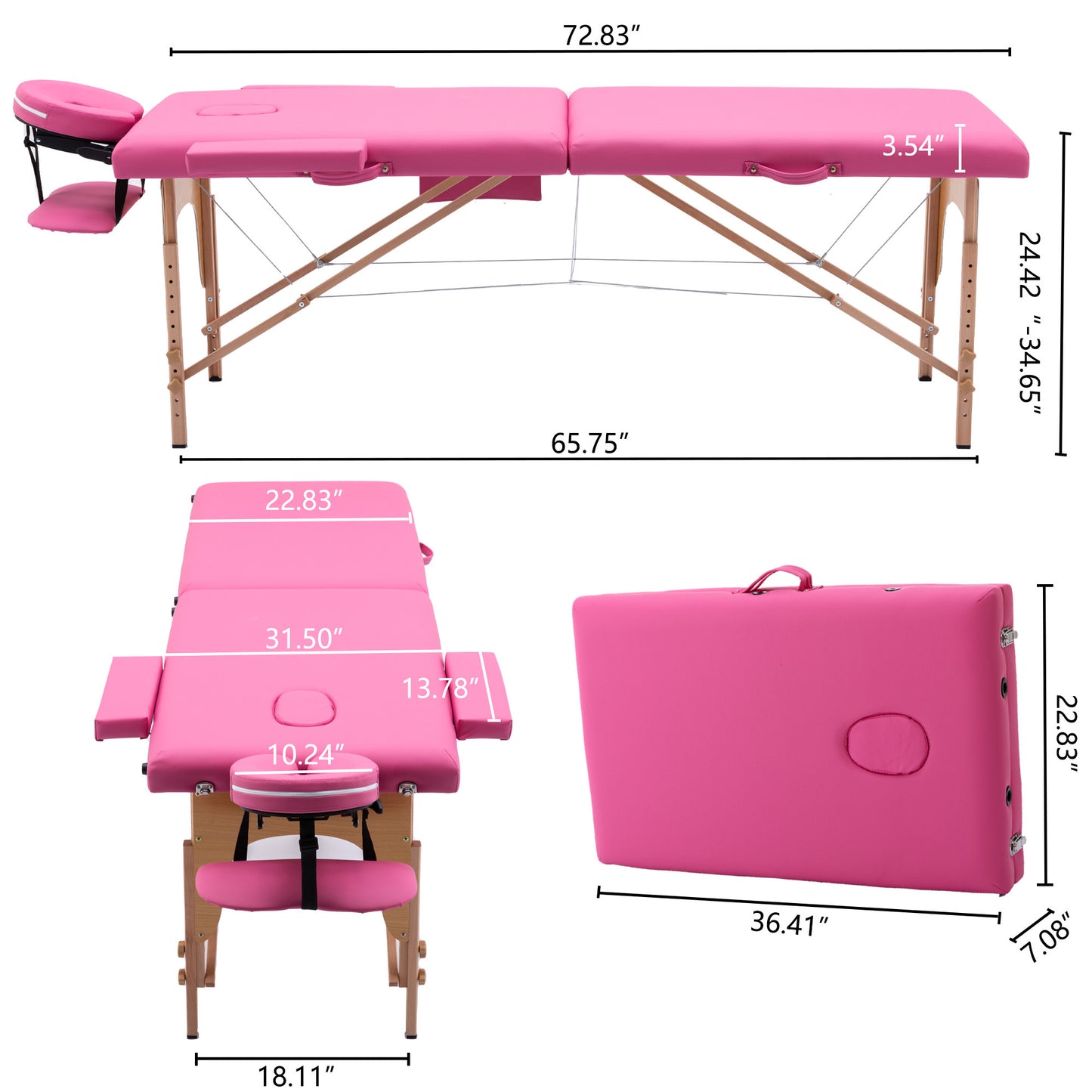 DongHeng Massage Table Portable Massage Bed Lash Bed Facial Table Reiki Table SPA Beds for Esthetician Portable Height Adjustable Carrying Bag & Accessories 2 Section Shop & Home，Pink