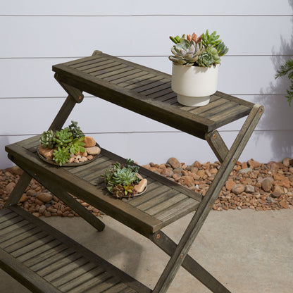 Renaissance  Three-Layer Hand-scraped Wood Garden Plant Stand