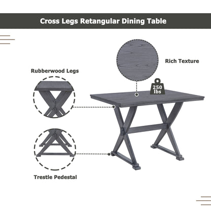 TOPMAX Mid-Century Wood 5-Piece Dining Table Set with 4 Upholstered Dining Chairs for Small Places, Antique Grey