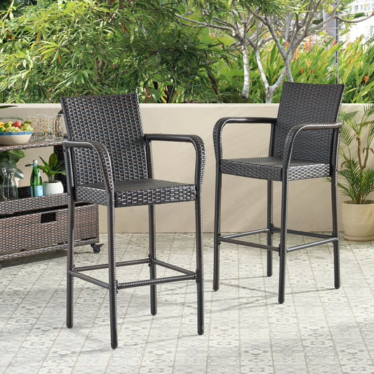 Stewart 30-Inch Outdoor Brown Wicker Barstool (Set of 2)