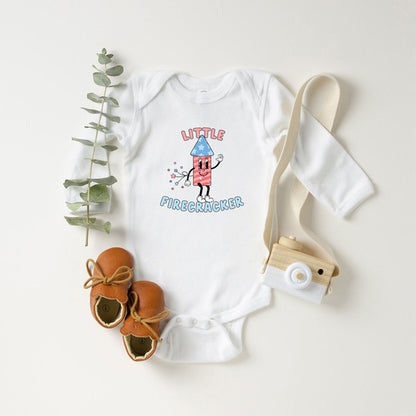 Retro Little Firecracker Long Sleeve Onesie