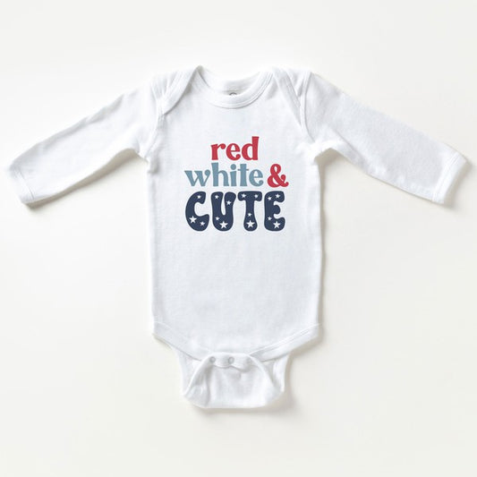 Red White And Cute Stars Long Sleeve Onesie
