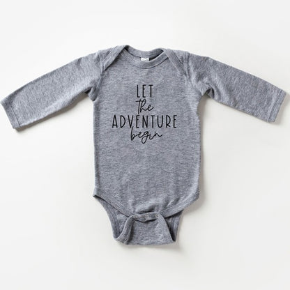 Let The Adventure Begin Script Long Sleeve Onesie