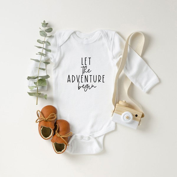 Let The Adventure Begin Script Long Sleeve Onesie