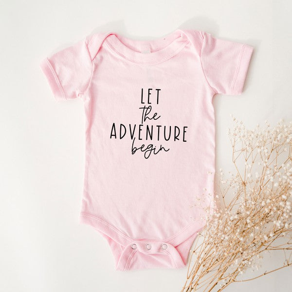 Let The Adventure Begin Script Baby Onesie