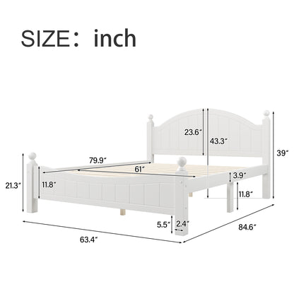 Traditional Concise Style White Solid Wood Platform Bed, No Need Box Spring, Queen