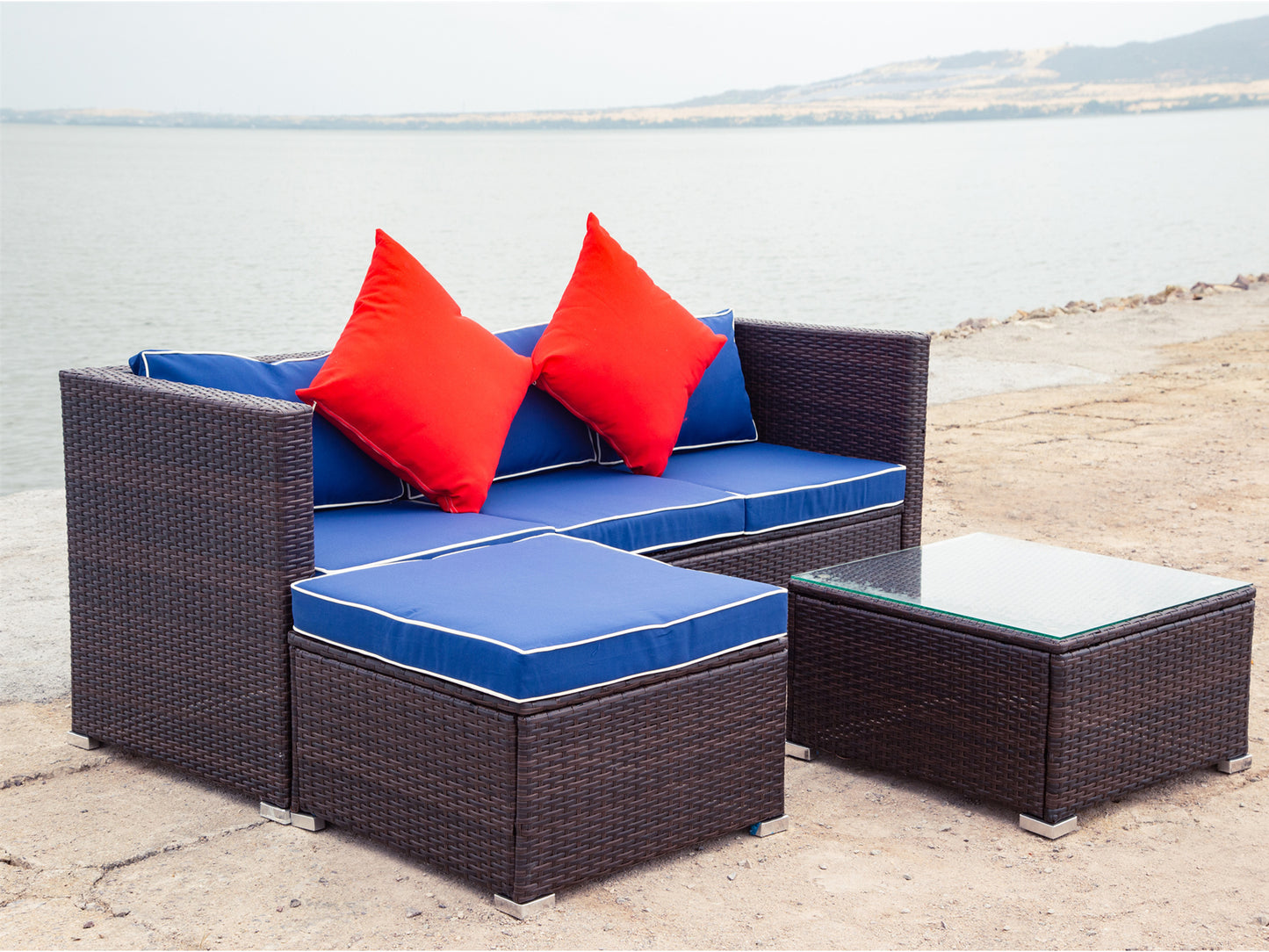 3 Piece Patio Sectional Wicker Rattan Outdoor Furniture Sofa Set