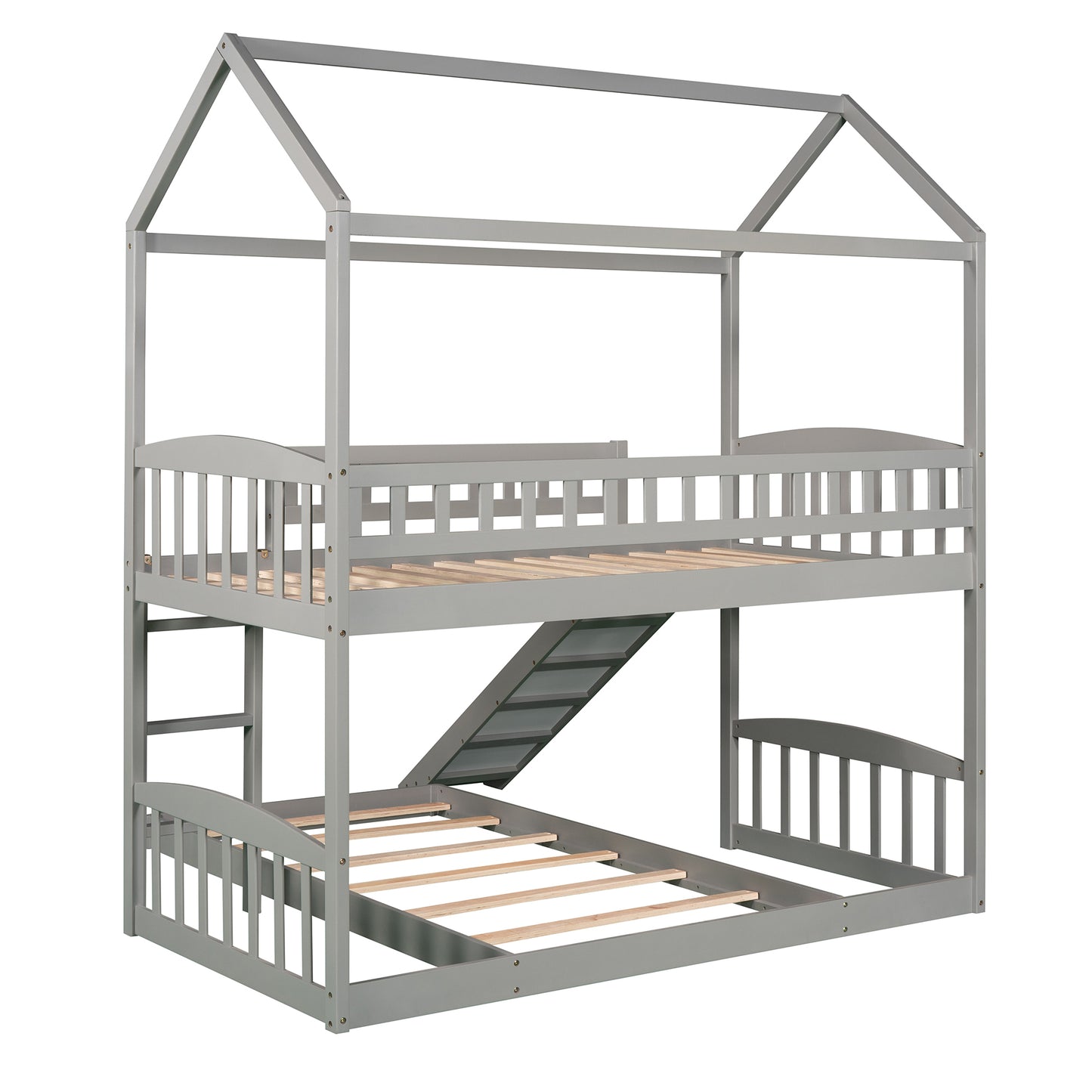 Twin Over Twin Bunk Bed with Slide, House Bed with Slide, Gray(OLD SKU: LP000214AAE)