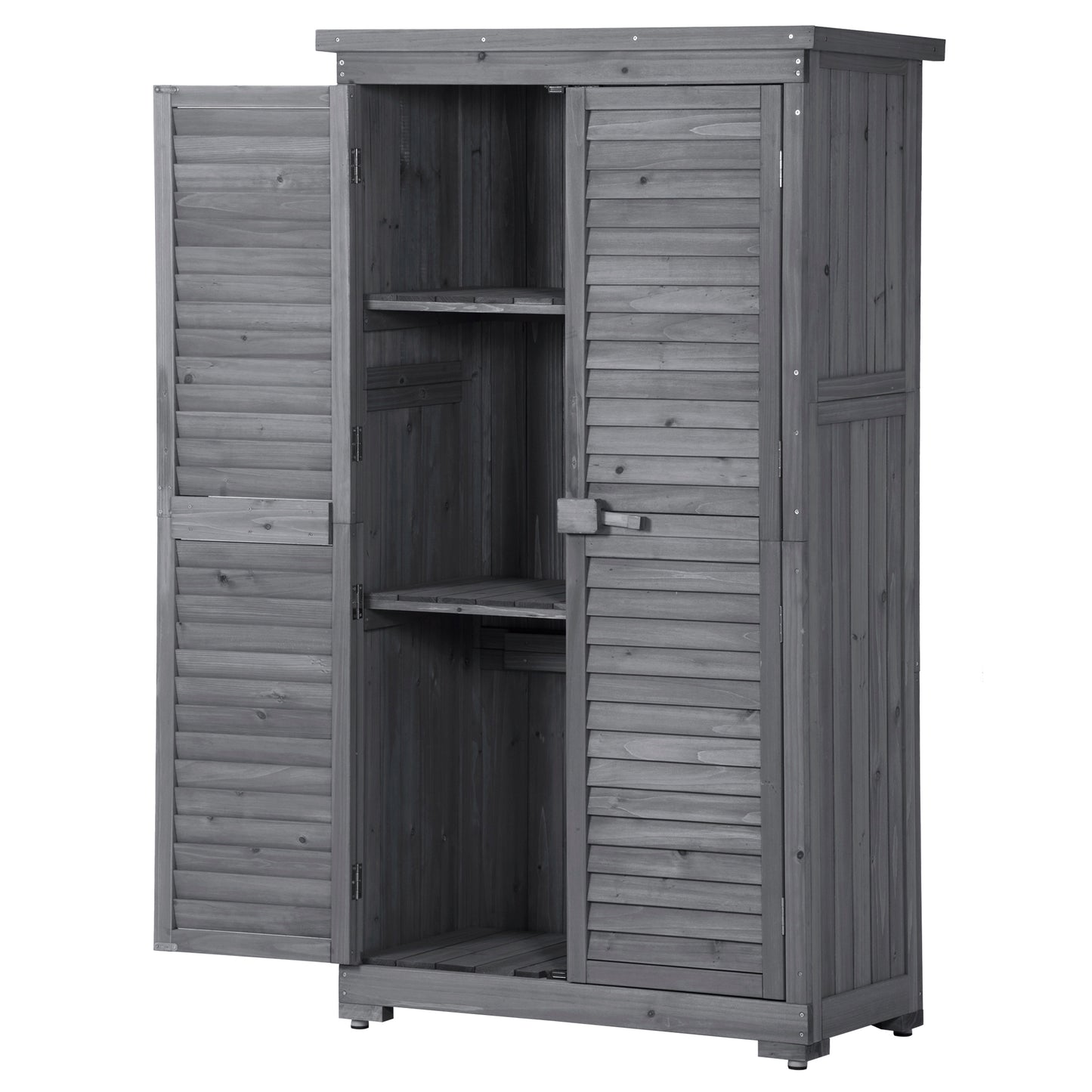 TOPMAX Wooden Garden Shed 3-tier Patio Storage Cabinet Outdoor Organizer Wooden Lockers with Fir Wood (Gray Wood Color -Shutter Design)