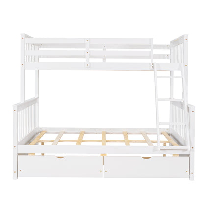 Twin-Over-Full Bunk Bed with Ladders and Two Storage Drawers (White) ( old sku:LT000165AAK）