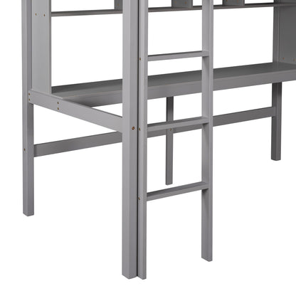 Twin Size Loft Bed with Convenient Desk, Shelves, and Ladder, White(Similar SKU:SM001302AAE)