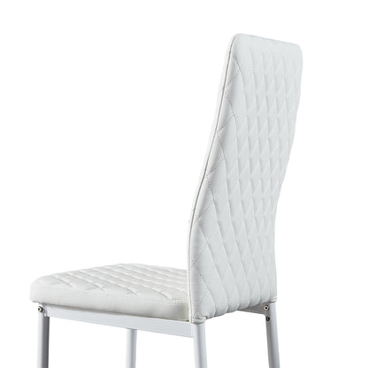 White modern minimalist dining chair fireproof leather sprayed metal pipe diamond grid pattern restaurant home conference chair set of 4