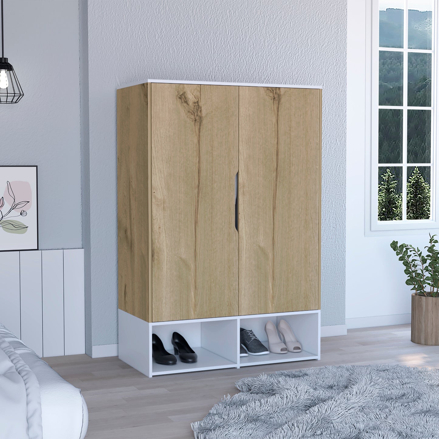 Logan 2-Shelf Armoire Light Oak and White