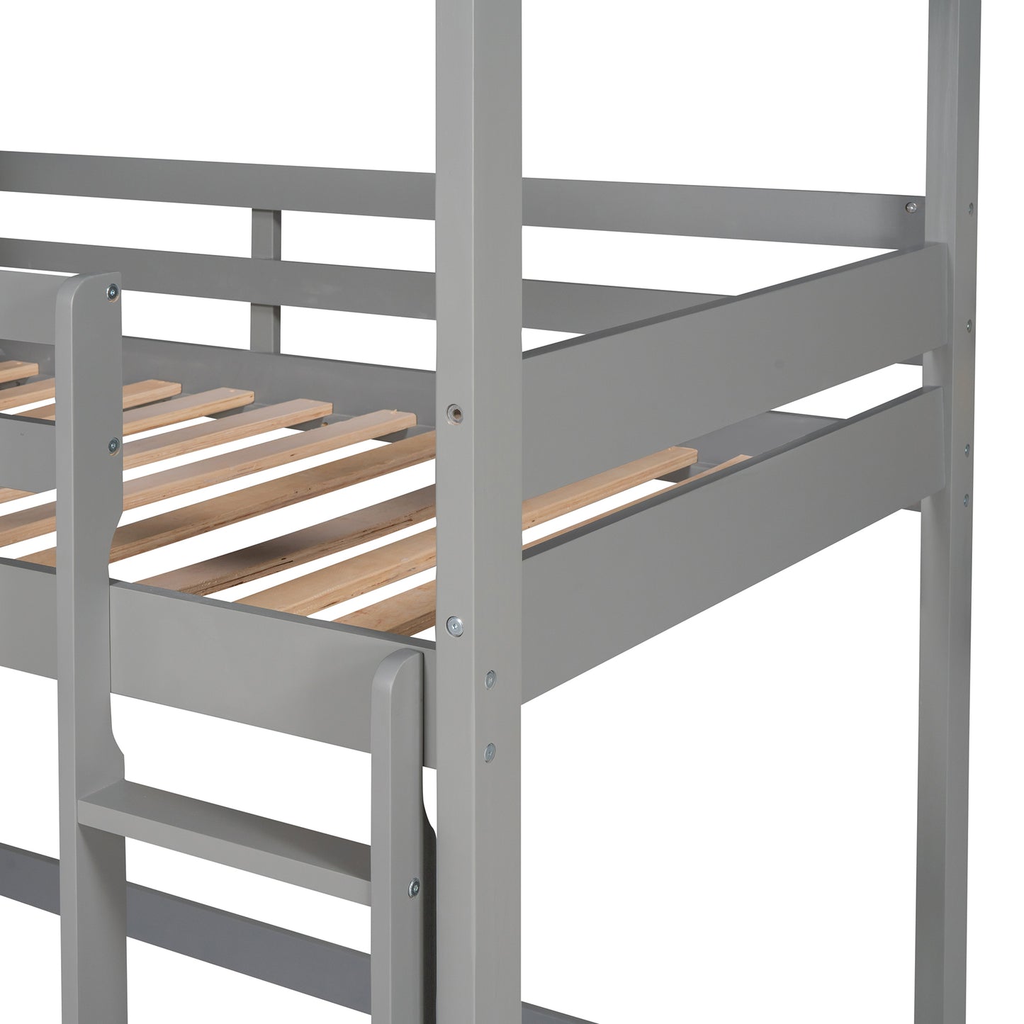 Twin Over Twin Bunk Bed Wood Loft Bed with Roof, Window, Guardrail, Ladder (Gray) (OLD SKU :LP000062AAE)