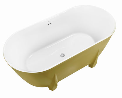 59" 100% Acrylic Freestanding Bathtub，Contemporary Soaking Tub，White inside and gold outside，Four corner bathtub