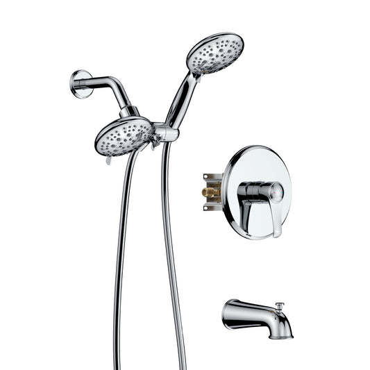 Large Amount of water Multi Function Dual Shower Head - Shower System with 4." Rain Showerhead, 6-Function Hand Shower, Under the water, Chrome