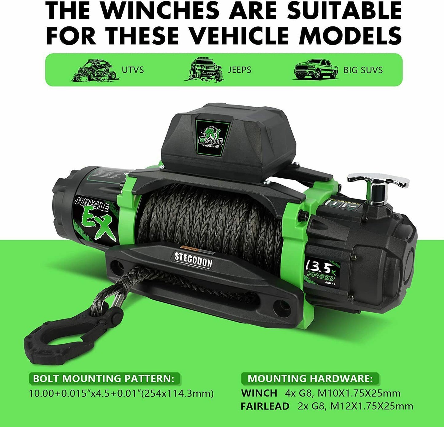 STEGODON Electric Winch 13500lb 12V Synthetic Rope Towing Truck Jeep Off-Road