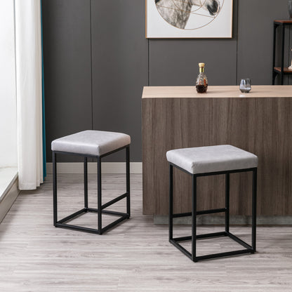 A&A Furniture,Counter Height 24" Bar Stools Set of 2 for Kitchen Counter Backless Modern Barstools Industrial Upholstered Leathaire Fabric Stools Farmhouse Island Chairs,Support 330 LBS,(24 Inch, Gray