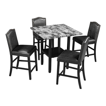 TOPMAX 5 Piece Dining Set with Matching Chairs and Bottom Shelf for Dining Room, Black Chair+Gray Table