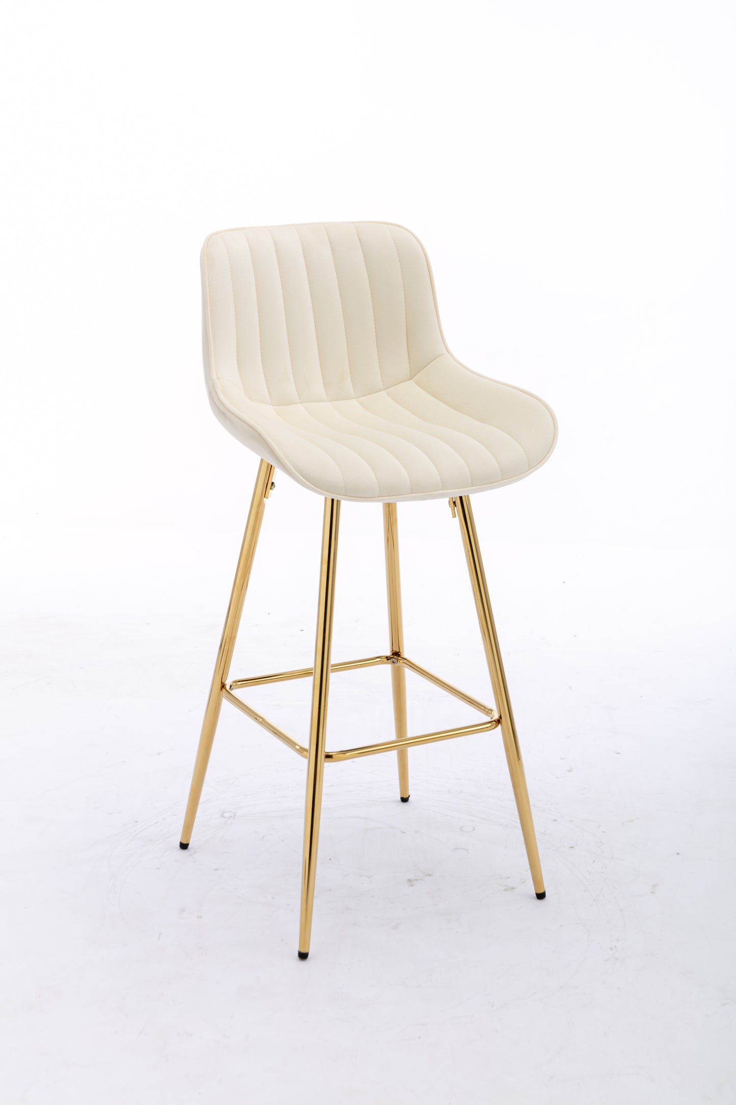 30 inch Set of 2 Bar Stools,with Chrome Footrest Velvet Fabric Counter Stool Golden Leg Simple High Bar Stool,CREAM