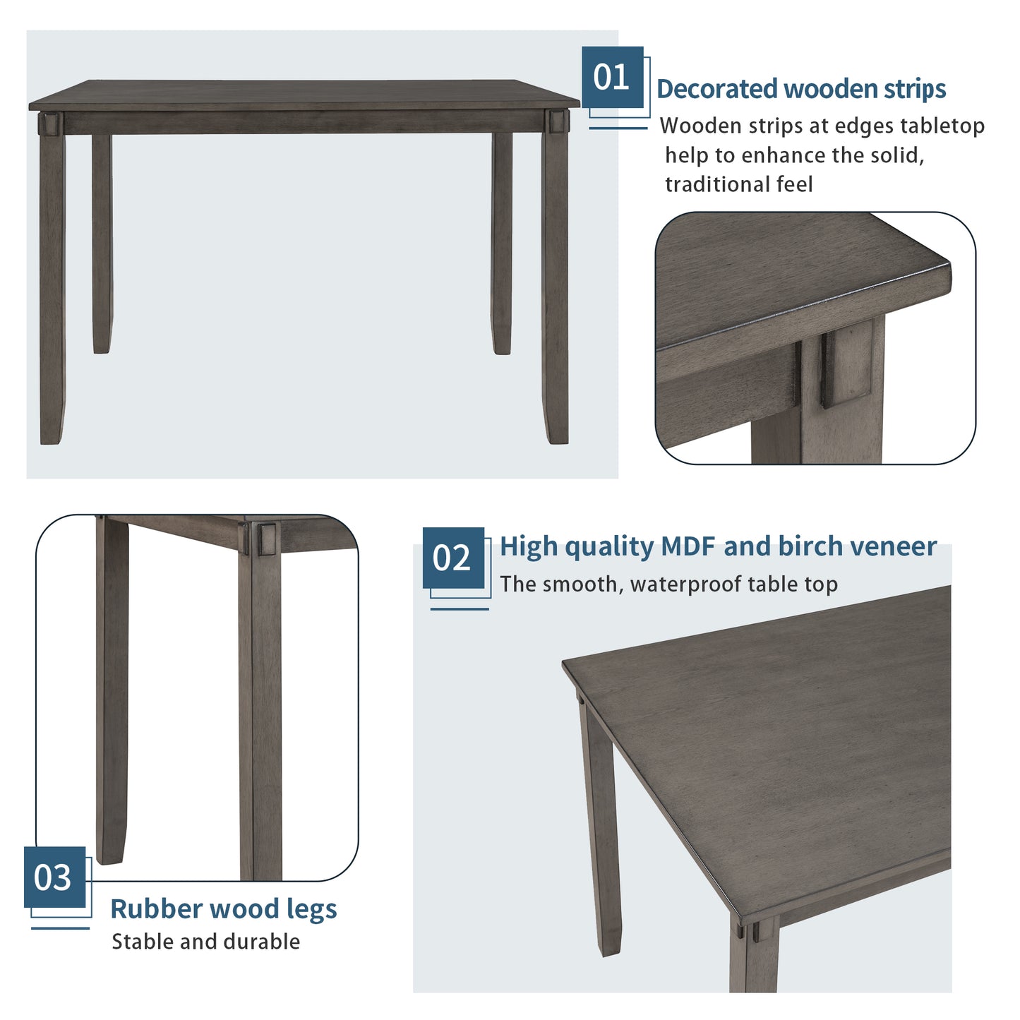 TREXM  5-piece Kitchen Dining Table Set Wood Table and Chairs Set for Dining Room (Gray)