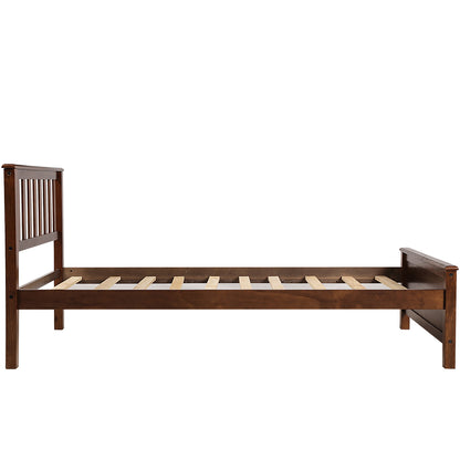 Twin Size Wood Platform Bed with Headboard,Footboard and Wood Slat Support, Walnut