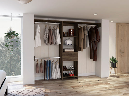 Calveston 1-Drawer 4-Shelf Closet System Dark Walnut