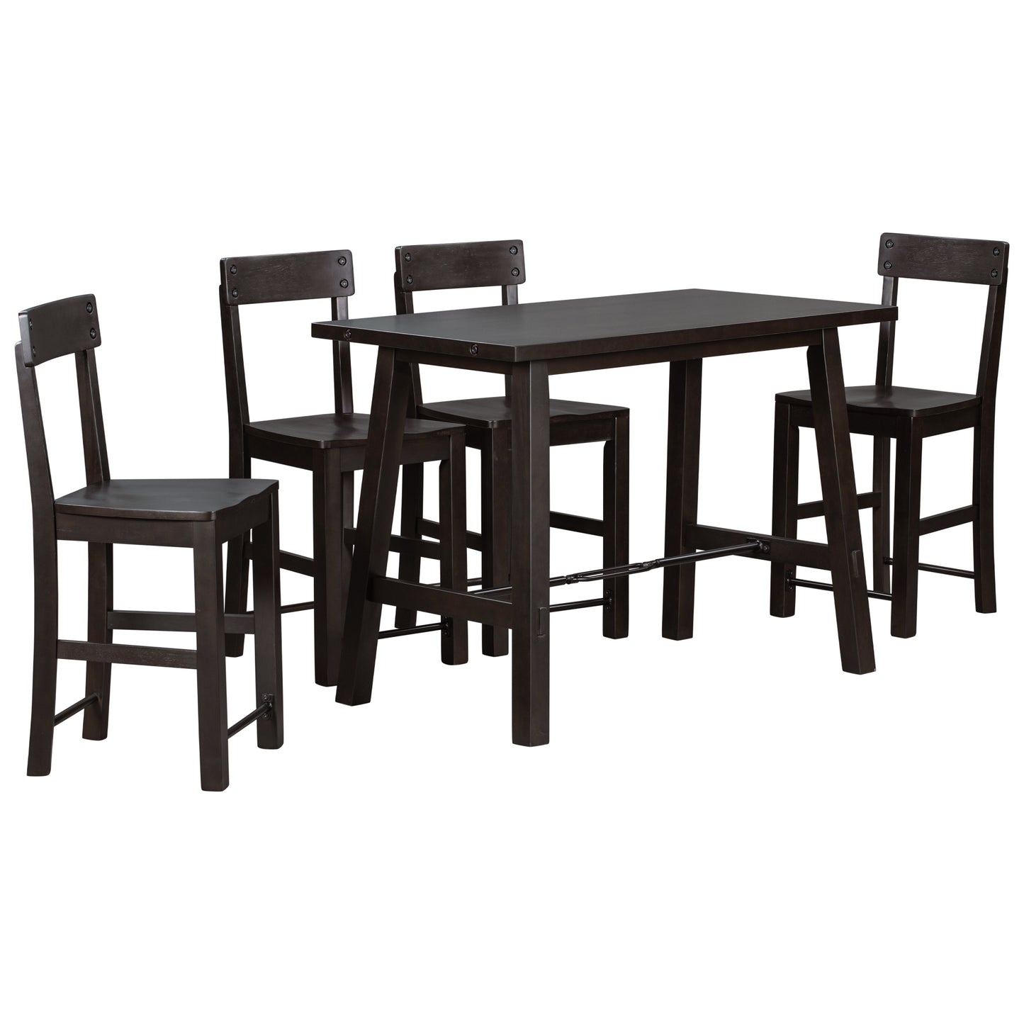 TREXM Minimalist industrial Style 5-Piece Counter Height Dining Table Set Solid Wood & Metal Dining Table with Four Chairs for Small Space (Espresso)