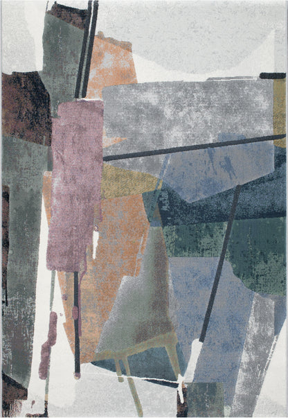 Essentials Abstract Orange, Sage, Blue, Gray, Ivory and Mauve Olefin Area Rug 8x10