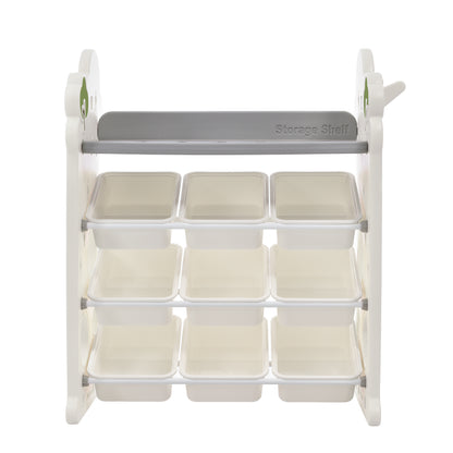 Kids Bookshelf Toy Storage Organizer with 12 Bins and 4 Bookshelves, Multi-functional Nursery Organizer Kids Furniture Set Toy Storage Cabinet Unit with HDPE Shelf and Bins