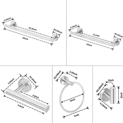 6 Piece Stainless Steel Bathroom Towel Rack Set Wall Mount