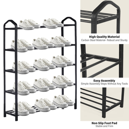 YSSOA 5-Tier Stackable Shoe Rack, 15-Pairs Sturdy Shoe Shelf Storage , Black Shoe Tower for Bedroom, Entryway, Hallway, and Closet
