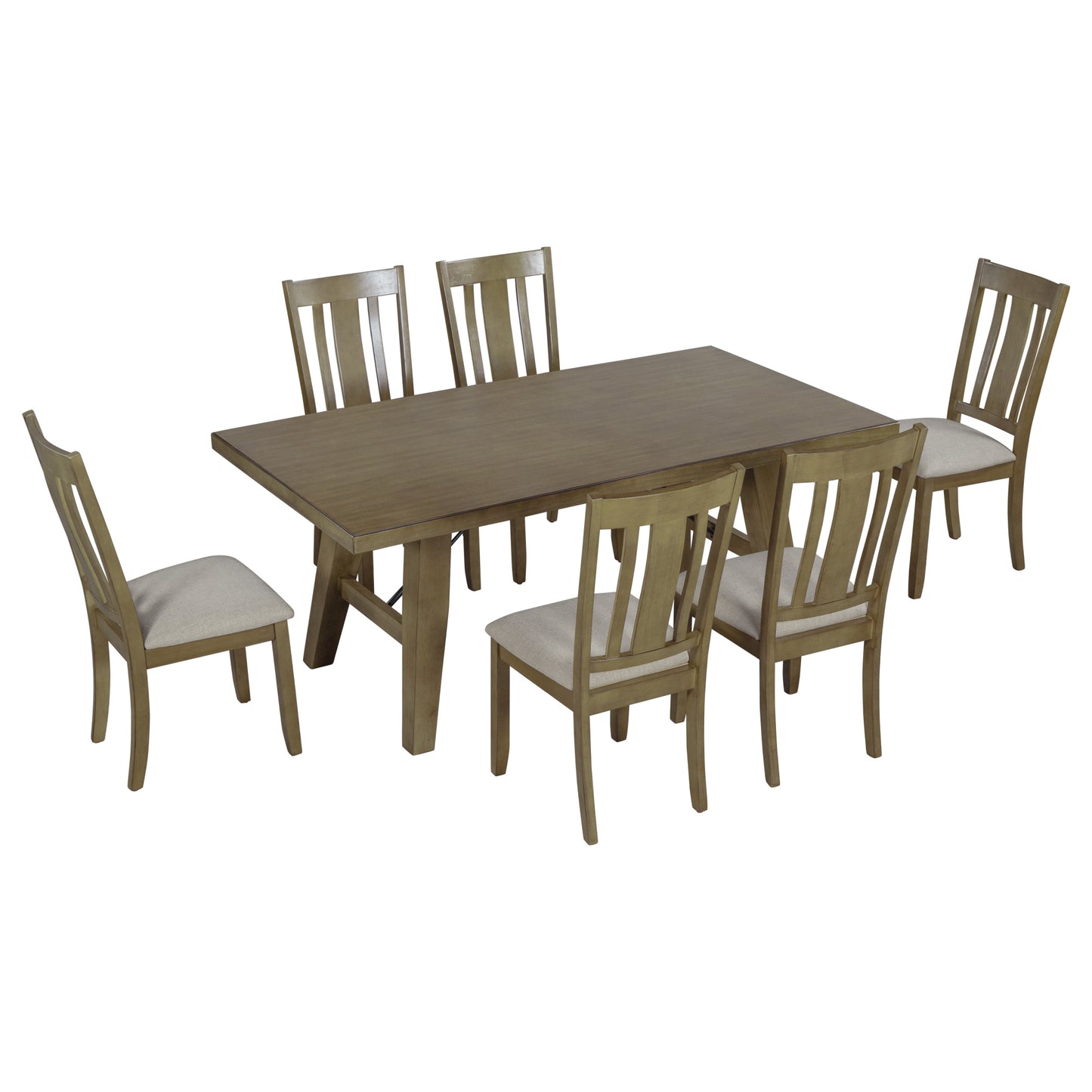 TREXM 7-Piece Dining Room Set - 72" Industrial Style Rectangular Table with Chain Bracket and 6 Dining Chairs (Natural Walnut)