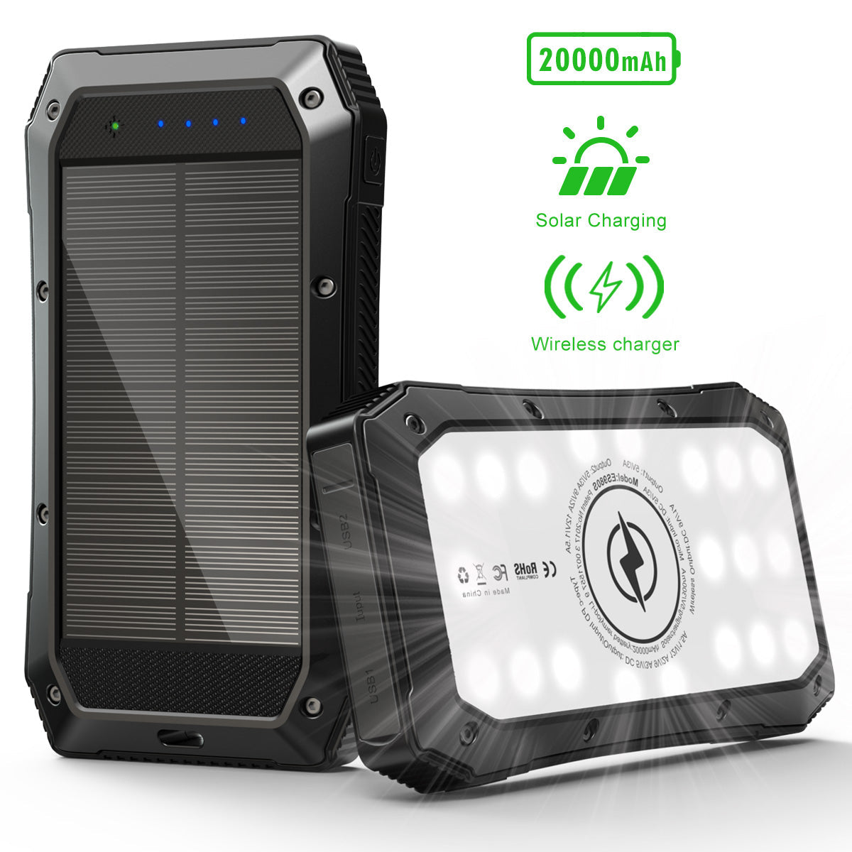 Sun Chaser Solar Powered Wireless Phone Charger 20,000 mAh With LED Flood Light by VistaShops