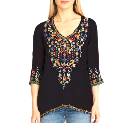 Private Garden Embroidered Tunic Tops In Vivid Colors by VistaShops