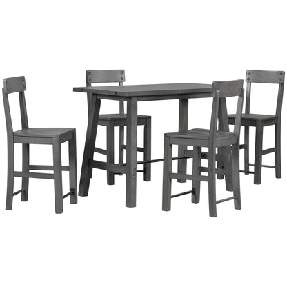 TREXM Minimalist industrial Style 5-Piece Counter Height Dining Table Set Solid Wood & Metal Dining Table with Four Chairs for Small Space (Gray)