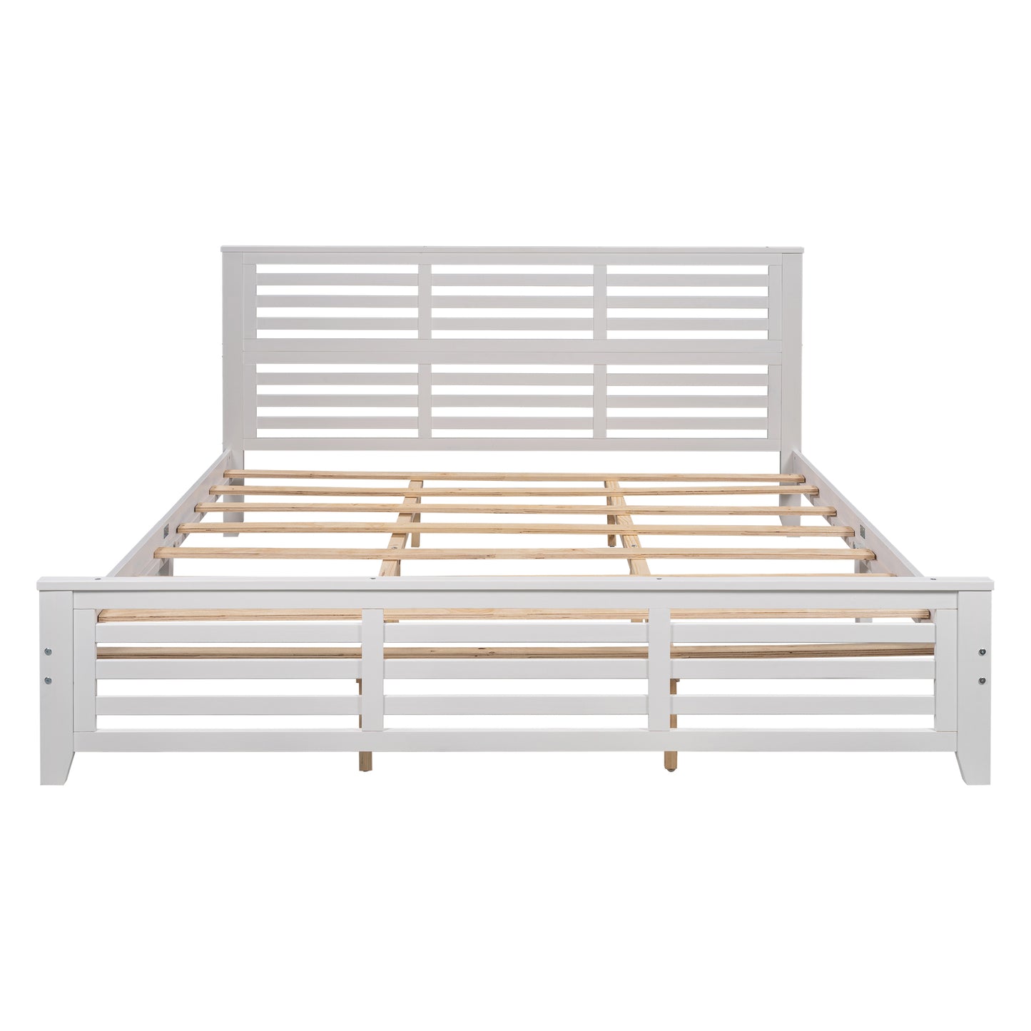 Platform bed with horizontal strip hollow shape, King size, white （New）