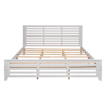 Platform bed with horizontal strip hollow shape, King size, white （New）