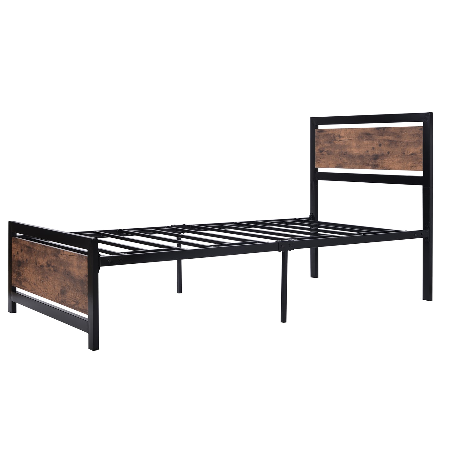 Metal and Wood Bed Frame with Headboard and Footboard ,Twin Size Platform Bed ,No Box Spring Needed, Easy to Assemble(BLACK)