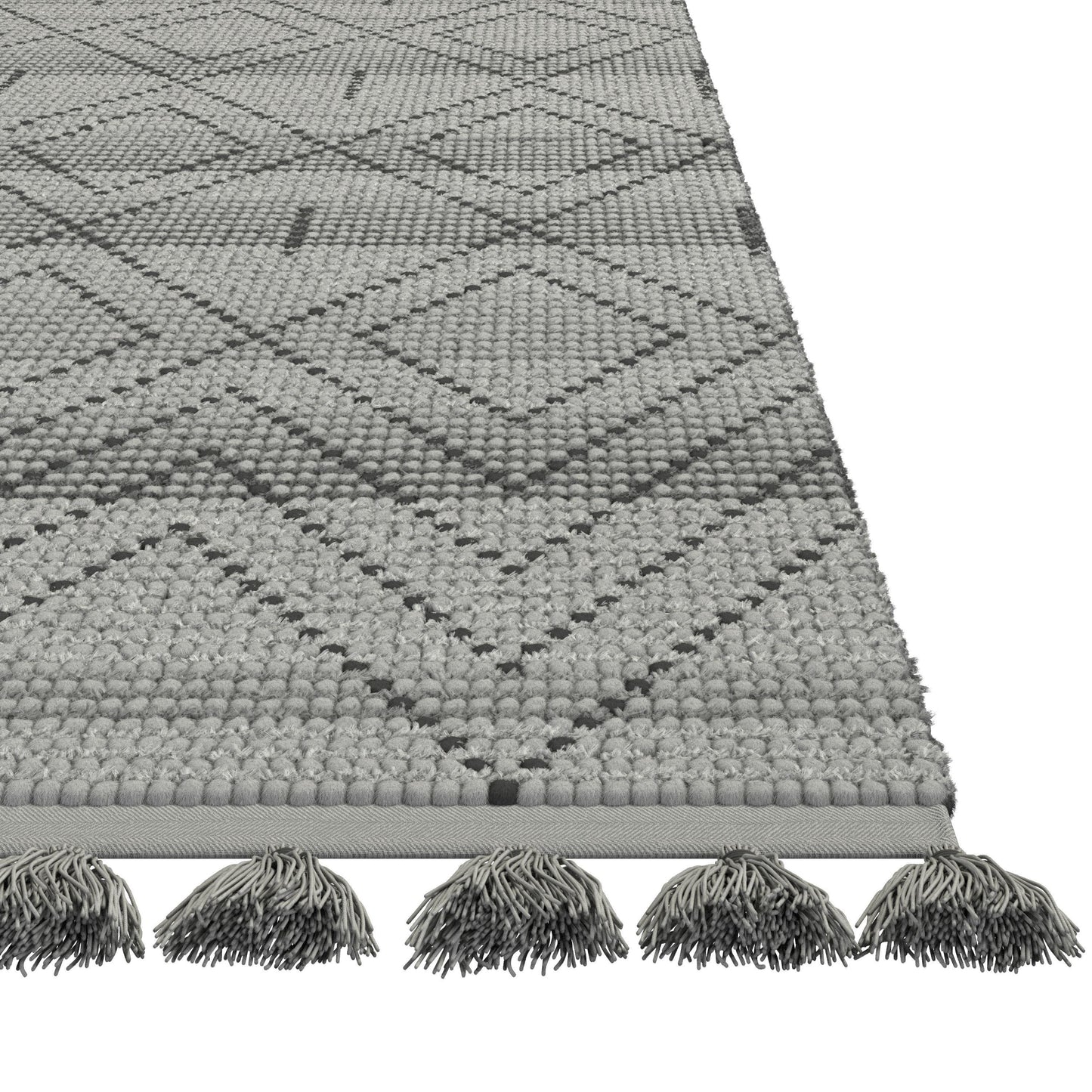 Vail Dowlan Gray and Charcoal - Wool and Cotton Area Rug with Tassels 5x8